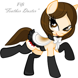 Size: 744x737 | Tagged: safe, artist:pinkiepi3, artist:rosesx, earth pony, pony, beauty and the beast, bowtie, choker, clothes, disney, duster, female, french maid, looking at you, maid, mare, open mouth, ponified, pose, raised hoof, saddle, simple background, socks, solo, stockings, transparent background, vector