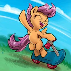 Size: 1600x1600 | Tagged: safe, artist:kp-shadowsquirrel, derpibooru import, scootaloo, scooter, solo