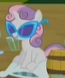 Size: 352x419 | Tagged: safe, screencap, sweetie belle, twilight time, lemonade, solo, sunglasses