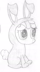 Size: 1064x1905 | Tagged: safe, artist:barryfrommars, apple bloom, bunny bloom, bunny costume, clothes, costume, monochrome, pencil drawing, sketch, traditional art