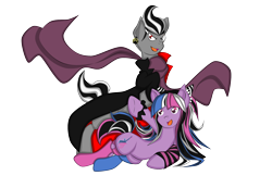 Size: 2460x1704 | Tagged: safe, pony, clothes, crossover, danganronpa, danganronpa 2, duo, earring, female, gundham tanaka, ibuki mioda, male, mare, multicolored hair, ponified, scarf, simple background, stallion, transparent background, tumblr, tumblr comic