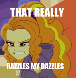 Size: 661x677 | Tagged: safe, adagio dazzle, equestria girls, rainbow rocks, angry, female, frown, gem, glare, gritted teeth, image macro, jimmies, meme, rustled my jimmies, siren gem