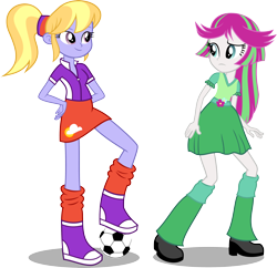 Size: 3380x3272 | Tagged: safe, artist:punzil504, blossomforth, cloud kicker, cloudy kicks, equestria girls, background human, equestria girls-ified, football, simple background, transparent background, vector