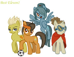 Size: 740x570 | Tagged: safe, artist:dal, earth pony, pegasus, pony, unicorn, cutie mark, endou mamoru, football, goggles, gouenji shuuya, inazuma eleven, kazemaru ichirouta, kidou yuuto, ponified