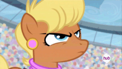 Size: 576x324 | Tagged: safe, screencap, ms. harshwhinny, equestria games (episode), animated, annoyed, equestria games, glare, hub logo, hubble, solo, the hub