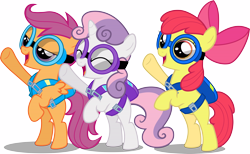 Size: 16877x10429 | Tagged: safe, artist:darlaud, apple bloom, scootaloo, sweetie belle, absurd resolution, cutie mark crusaders, cutie mark crusading, goggles, parachute, simple background, transparent background, vector