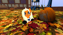 Size: 1920x1058 | Tagged: safe, oc, oc only, oc:dreamsicle, autumn, halloween, holiday, jack-o-lantern, leaves, pumpkin, second life