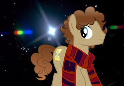 Size: 768x530 | Tagged: safe, artist:fedora, doctor whooves, archer, conjurer, crossbowman, detective, doctor who, driver, escapologist, flutist, fourth doctor, freedom fighter, historian, horse rider, hypnotist, linguist, marksman, martial artist, mechanical engineer, rebel, scarf, scientist, solo, space, staff-fighter, striped scarf, swordfighter