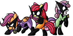 Size: 1024x512 | Tagged: safe, artist:hywther, apple bloom, scootaloo, sweetie belle, pony, bipedal, crossover, cutie mark crusaders, the wonderful 101