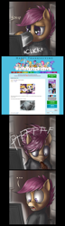 Size: 840x2920 | Tagged: safe, artist:aphexangel, scootaloo, clothes, equestria daily, solo, spit take, stalkerloo