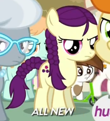 Size: 514x568 | Tagged: safe, screencap, boysenberry, gallop j. fry, peach fuzz, pipsqueak, silver spoon, super funk, earth pony, pony, twilight time, all new, colt, filly, hub logo, male