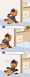 Size: 860x2205 | Tagged: safe, artist:php27, scootaloo, ask, ask stalkerloo, blatant lies, clothes, comic, cookie, goggles, plate, stalkerloo, tumblr