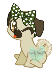 Size: 759x980 | Tagged: safe, artist:daintysparkles, oc, oc only, dog, hybrid, pony, bow, pug, solo, trace, wink