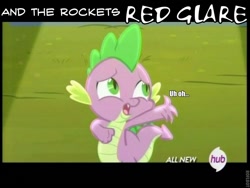 Size: 720x540 | Tagged: safe, screencap, spike, dragon, equestria games (episode), carl lewis, equestria games, hub logo, solo, star spangled banner