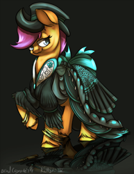 Size: 1545x2000 | Tagged: safe, artist:blindcoyote, scootaloo, clothes, dress, gala dress, kallisti, solo, unshorn fetlocks