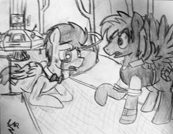 Size: 1100x852 | Tagged: safe, artist:artistbrony, doctor whooves, star hunter, bowtie, crying, discord whooves, discorded, jack harkness, monochrome, traditional art