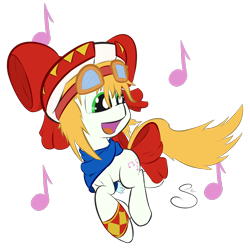 Size: 1000x1000 | Tagged: safe, artist:solipsus, clothes, cornet, hat, music notes, ponified, rhapsody: a musical adventure, solo