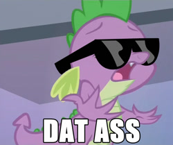 Size: 764x640 | Tagged: safe, screencap, spike, dragon, equestria games (episode), dat butt, image macro, meme, solo, sunglasses