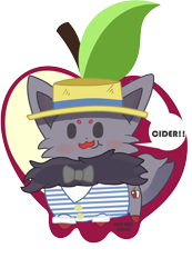 Size: 2140x3101 | Tagged: safe, artist:doneddzorua, flam, apple, chibi, cider, cute, moustache, pokefied, pokémon, solo, zorua