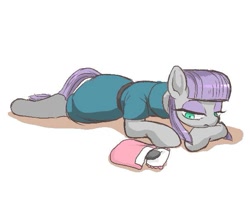 Size: 605x489 | Tagged: safe, artist:susu, boulder (pet), maud pie, blanket, pillow, sleeping