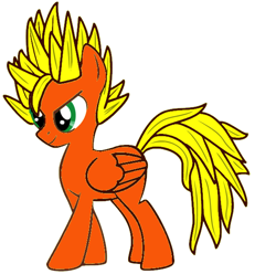 Size: 600x594 | Tagged: safe, artist:dee pad, artist:joshuadude9, oc, oc only, oc:dee pad, dragon ball z, green eyes, orange skin, solo, spiky mane, super saiyan