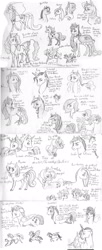 Size: 1000x2443 | Tagged: safe, artist:ackryllis, baby blossom, dancing butterflies, hopscotch, ivy, love melody, powder, princess sparkle, g1, g2, monochrome, sketch dump, songster, sunspot, traditional art