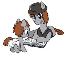 Size: 775x613 | Tagged: safe, artist:diapered-buns, oc, oc only, oc:booker t. grey, book, diaper, foal, hat, poofy diaper, reading