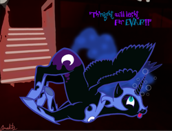 Size: 1039x792 | Tagged: safe, artist:yenamuffin, derpibooru import, nightmare moon, drunk, solo