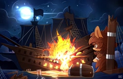 Size: 1280x825 | Tagged: safe, artist:php56, oc, oc only, barrel, beaker, explosion, pirate ship, sails, ship, solo