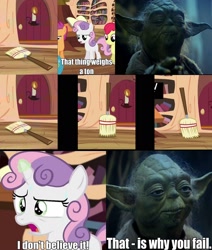 Size: 1500x1766 | Tagged: safe, sweetie belle, twilight time, broom, image macro, meme, star wars, the empire strikes back, the force, yoda