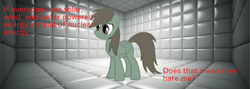 Size: 560x200 | Tagged: safe, oc, oc only, oc:thorium hooves, element pony, original species, padded cell, recolor, sad, solo