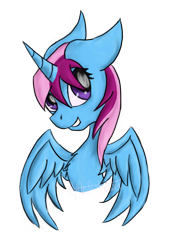 Size: 720x1008 | Tagged: safe, artist:mythsflight, oc, oc only, oc:parcly taxel, alicorn, pony, alicorn oc, bust, smiling, solo