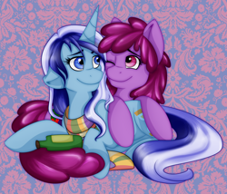 Size: 3500x3000 | Tagged: safe, artist:llacky, berry punch, berryshine, minuette, bottle, clothes, scarf