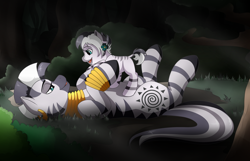 Size: 1024x660 | Tagged: safe, artist:llacky, zecora, oc, zebra, cute, female, mother and child, mother and daughter, offspring, on back, parent and child, parent:unnamed oc, parent:zecora, parents:canon x oc, zecorable