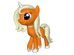 Size: 2000x1500 | Tagged: safe, oc, oc only, oc:dreamsicle, 3d, blank flank, collar, mismatched horn, ponylumen, unshorn fetlocks