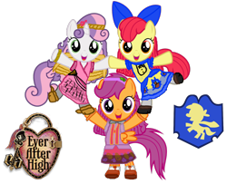 Size: 1600x1300 | Tagged: safe, artist:thunderfists1988, apple bloom, scootaloo, sweetie belle, blondie lockes, c.a. cupid, cedar wood, crossover, cutie mark crusaders, ever after high