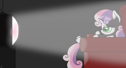 Size: 1024x555 | Tagged: safe, artist:arcuswind, sweetie belle, chair, glow, solo, television