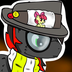 Size: 750x750 | Tagged: safe, artist:pizzaawpon-ee, apple bloom, clothes, hat, scarf, solo, trilby