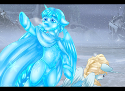 Size: 1000x730 | Tagged: safe, artist:kikuri-tan, alicorn, anna, elsa, frozen (movie), ponified, scene interpretation