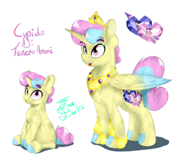 Size: 1280x1128 | Tagged: safe, artist:farewelldecency, oc, oc only, oc:cupido di tenero amore, alicorn, pony, alicorn oc, next generation, offspring, parent:princess cadance, parent:shining armor, parents:shiningcadance, solo