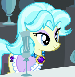 Size: 932x956 | Tagged: safe, screencap, amethyst gleam, ammie thyst, earth pony, pony, trade ya, background pony, chalice, clothes, cropped, crystal chalice stand pony, female, mare, solo