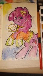 Size: 1440x2560 | Tagged: safe, artist:jorobro, berry punch, berryshine, solo, traditional art, watercolor painting