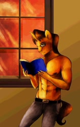 Size: 1280x2038 | Tagged: safe, artist:art-surgery, doctor horse, doctor stable, anthro, book, clothes, male, reading, solo, topless