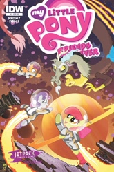 Size: 2063x3131 | Tagged: safe, artist:tonyfleecs, idw, apple bloom, discord, scootaloo, sweetie belle, cover, cutie mark crusaders, jetpack, jetpack comics, planet, ponies in space, space, spacesuit