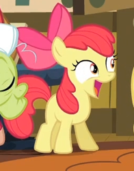 Size: 253x323 | Tagged: safe, screencap, apple bloom, granny smith, pinkie apple pie, cute, smiling