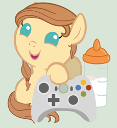 Size: 400x437 | Tagged: safe, artist:avisola, oc, oc only, oc:cream heart, bottle, controller, cute, foal, solo, vector, xbox 360, younger