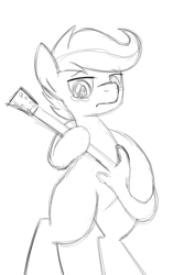 Size: 1200x1800 | Tagged: safe, artist:drawponies, scootaloo, guitar, monochrome, sad