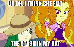 Size: 781x500 | Tagged: safe, screencap, adagio dazzle, sweet leaf, equestria girls, background human, drugs, eco kid insults, image macro, meme