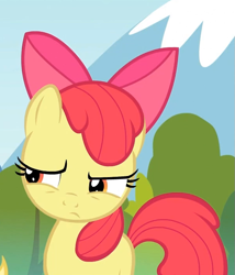 Size: 601x703 | Tagged: safe, screencap, apple bloom, pinkie apple pie, outdoors, solo, unimpressed