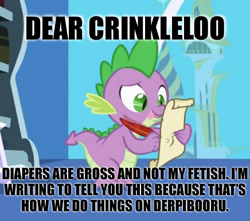 Size: 436x386 | Tagged: safe, edit, edited screencap, screencap, spike, dragon, friendship is magic, caption, crinkleloo, exploitable meme, letter, male, meme, op cares too much, quill, solo, spike's love letters, tongue out